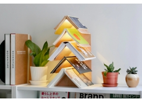 MEET THE WISDOM TREE, A BOOKSHELF THAT LOOKS LIKE A CHRISTMAS TREE AND WORKS LIKE AN AMBIENT LAMP