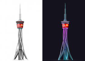 城市地标建筑与5G6G信号基站塔的美丽相遇